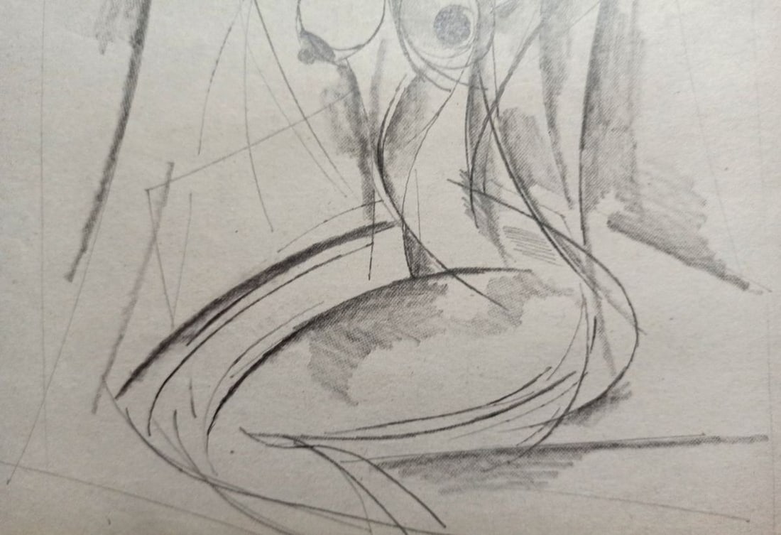 Abstract pencil painting Portrait of a naked girl Peter Tovpev - 3