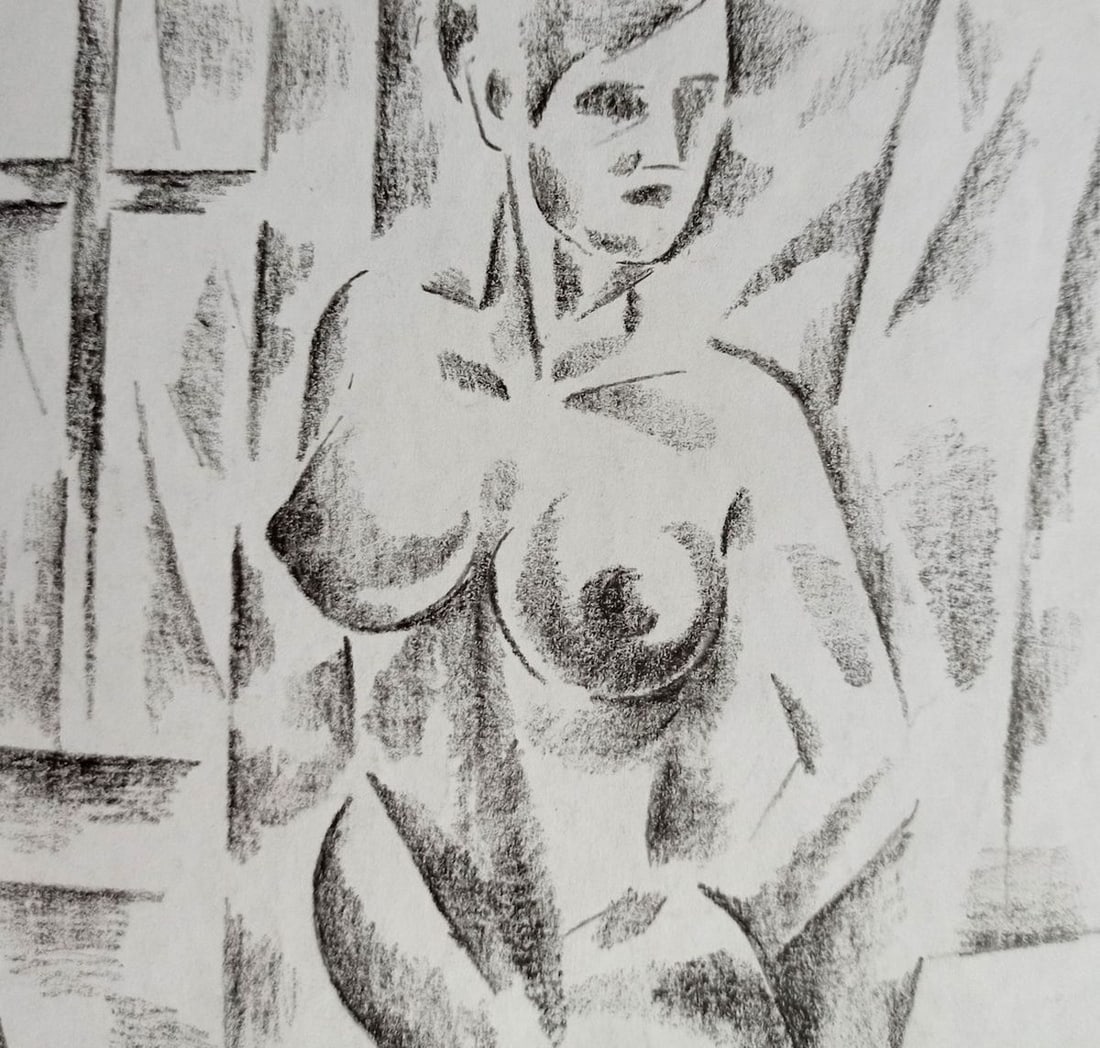 Abstract pencil painting Portrait of a naked girl Peter Tovpev - 2