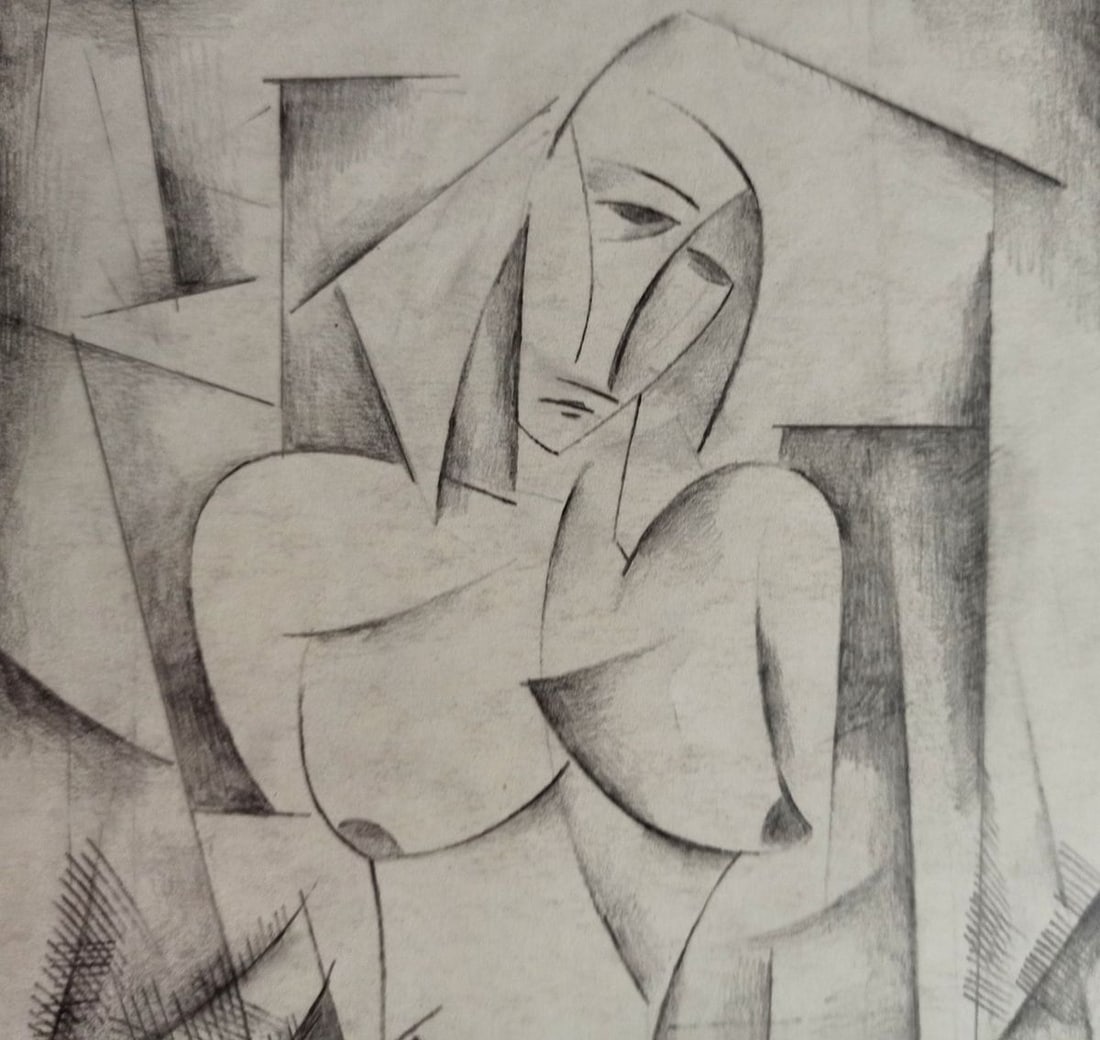 Abstract pencil painting Portrait of a naked girl Peter Tovpev - 2