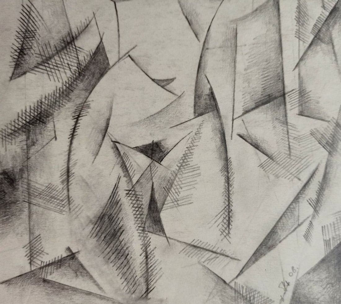 Abstract pencil painting Portrait of a naked girl Peter Tovpev - 3