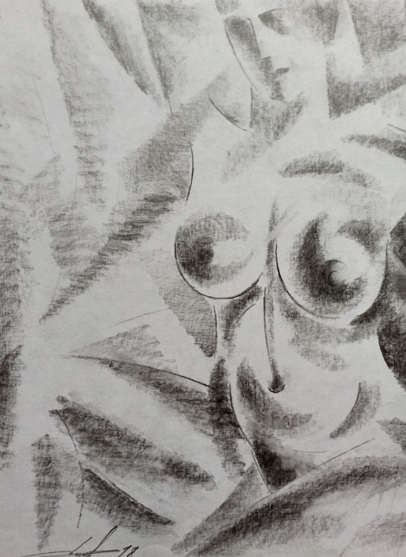 Abstract pencil painting Portrait of a naked girl Peter Tovpev - 2