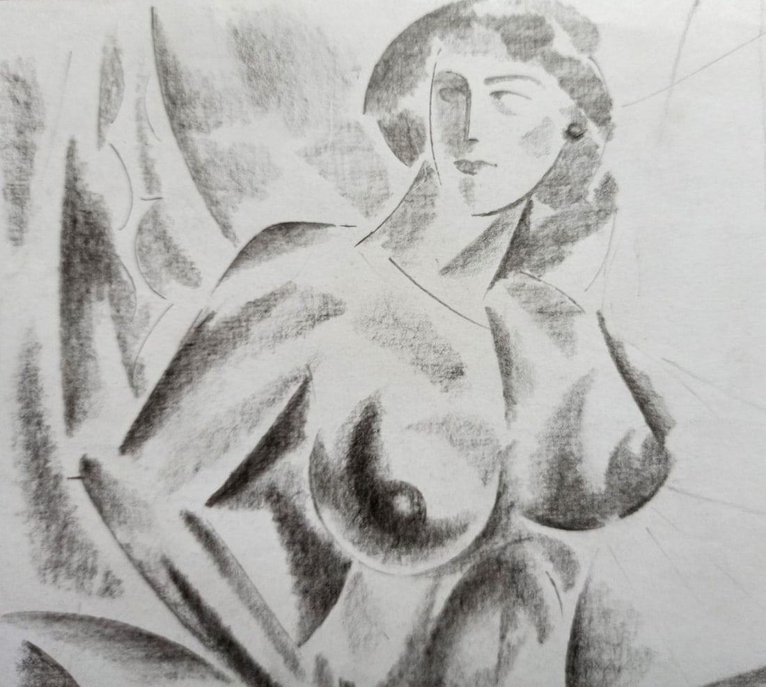 Abstract pencil painting Portrait of a naked girl Peter Tovpev - 2