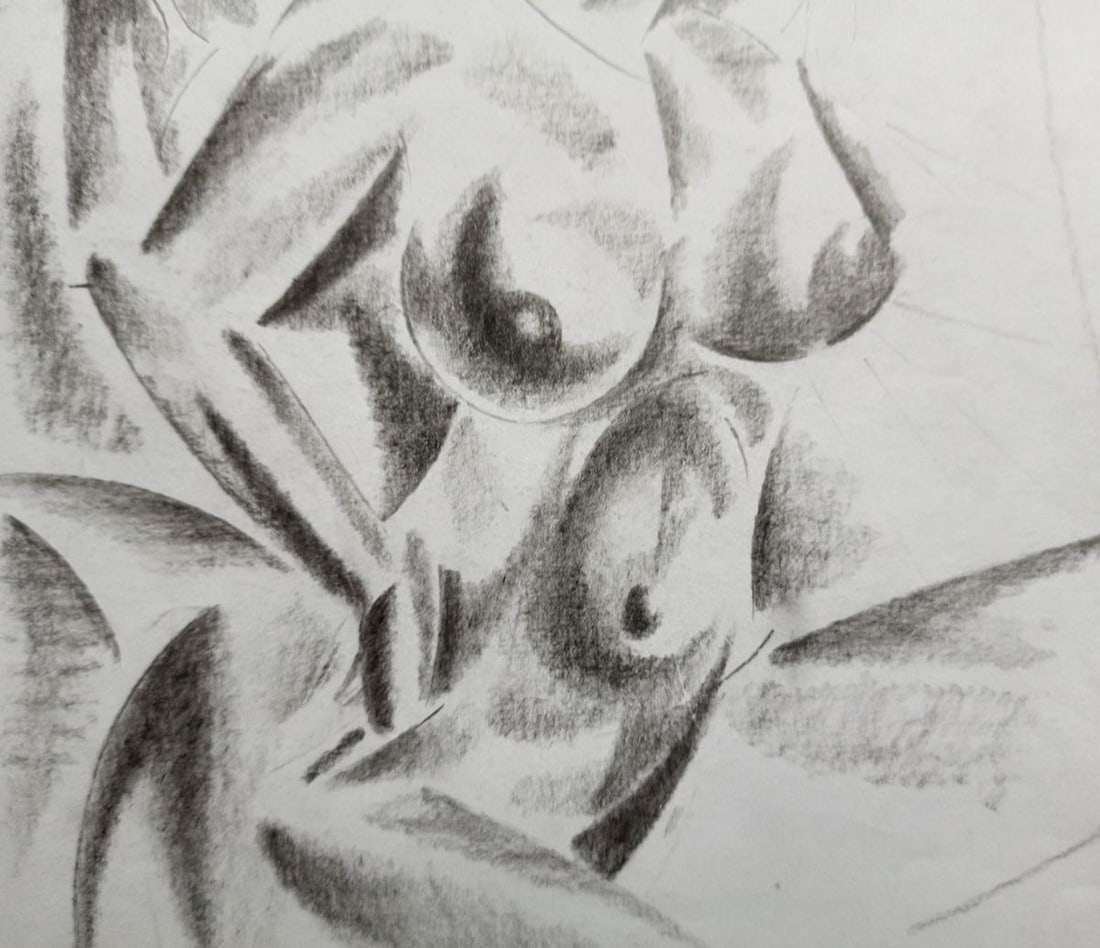 Abstract pencil painting Portrait of a naked girl Peter Tovpev - 3
