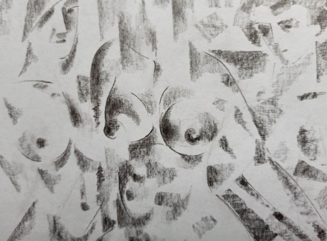Abstract pencil painting Portrait of naked girls Peter Tovpev - 2