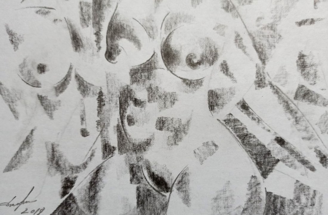 Abstract pencil painting Portrait of naked girls Peter Tovpev - 3