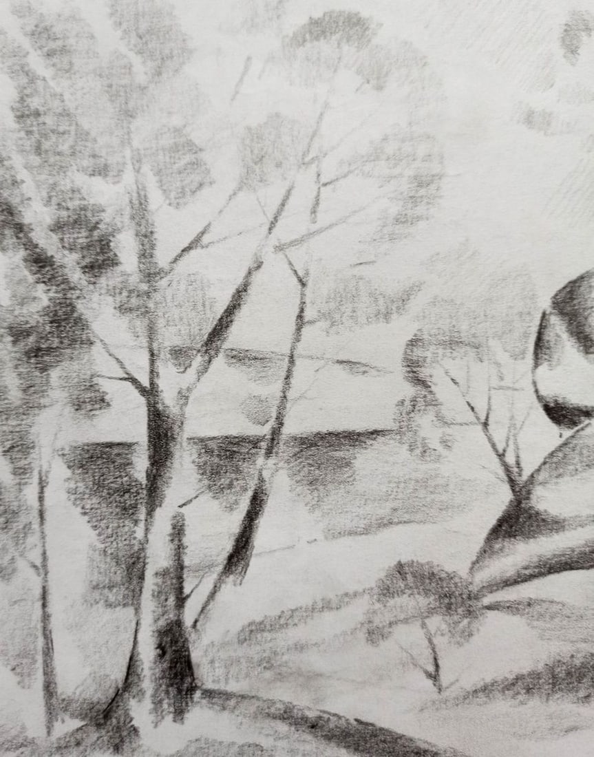 Abstract pencil painting River landscape Peter Tovpev - 2