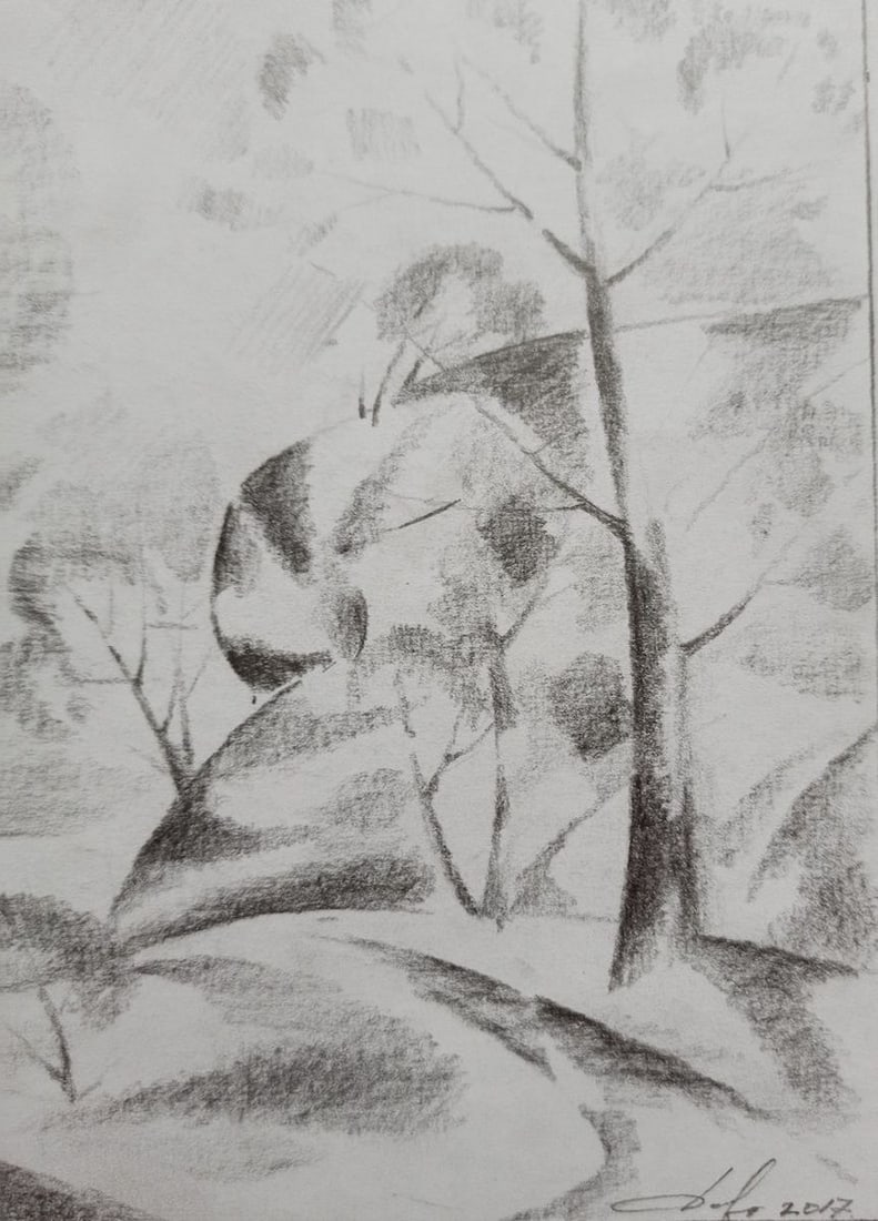 Abstract pencil painting River landscape Peter Tovpev - 3