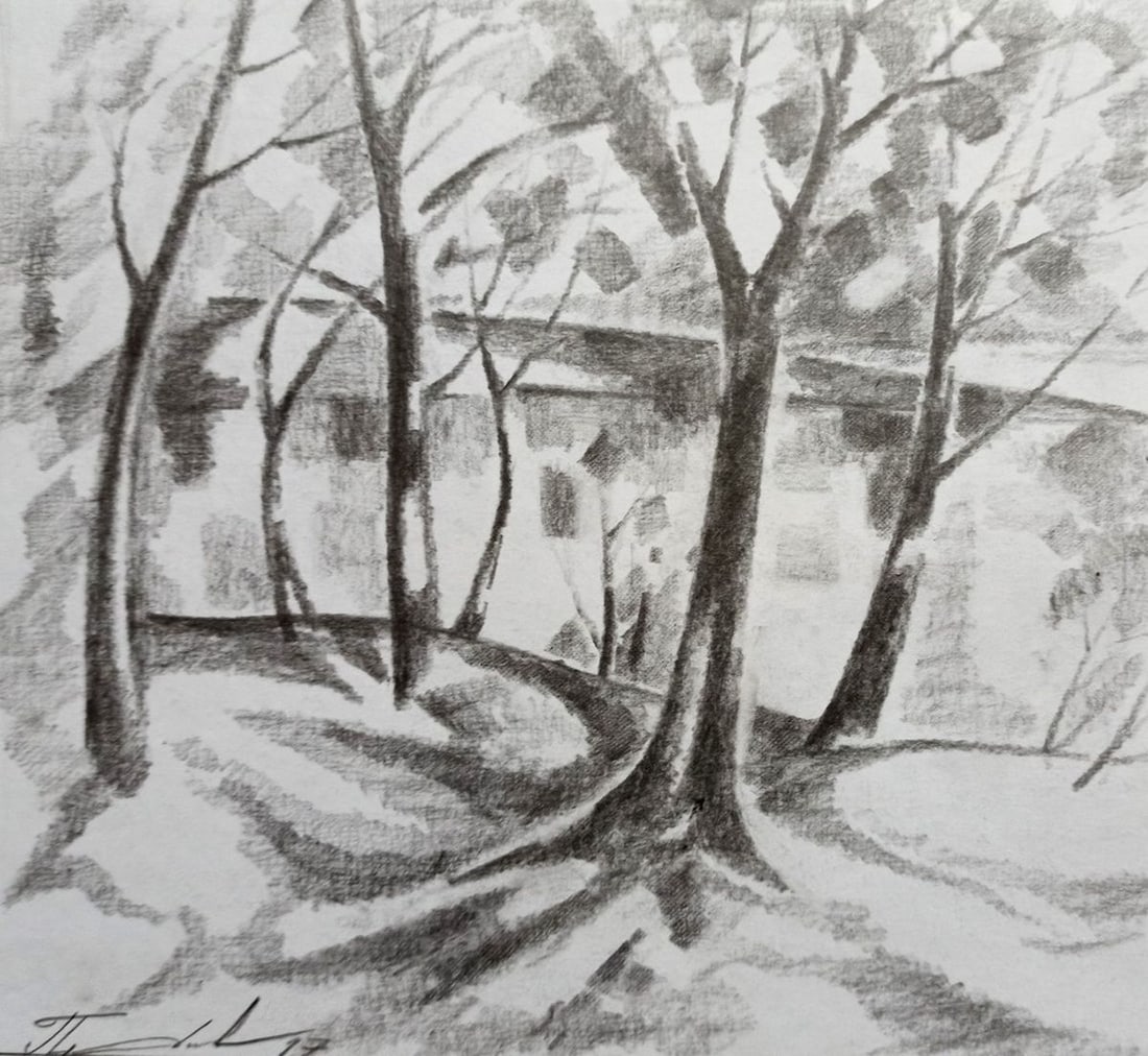 Abstract pencil painting River landscape Peter Tovpev (1 of 4)