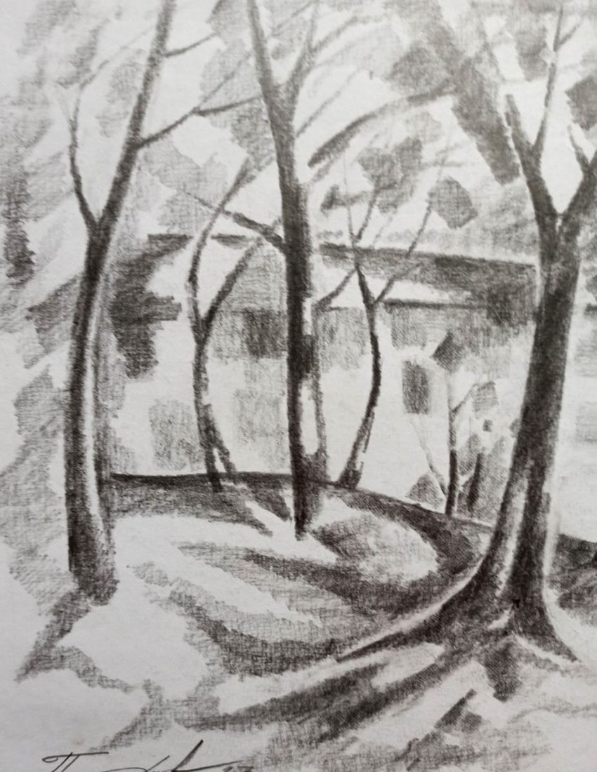 Abstract pencil painting River landscape Peter Tovpev - 2