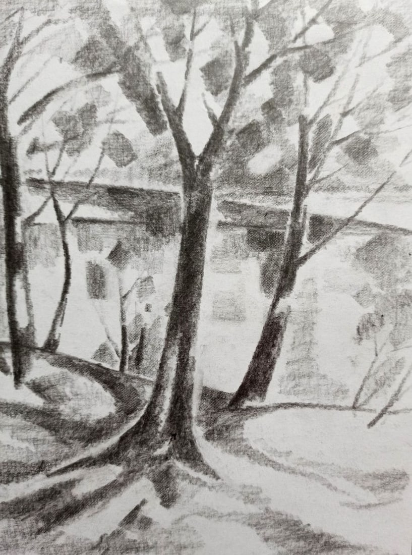 Abstract pencil painting River landscape Peter Tovpev - 3