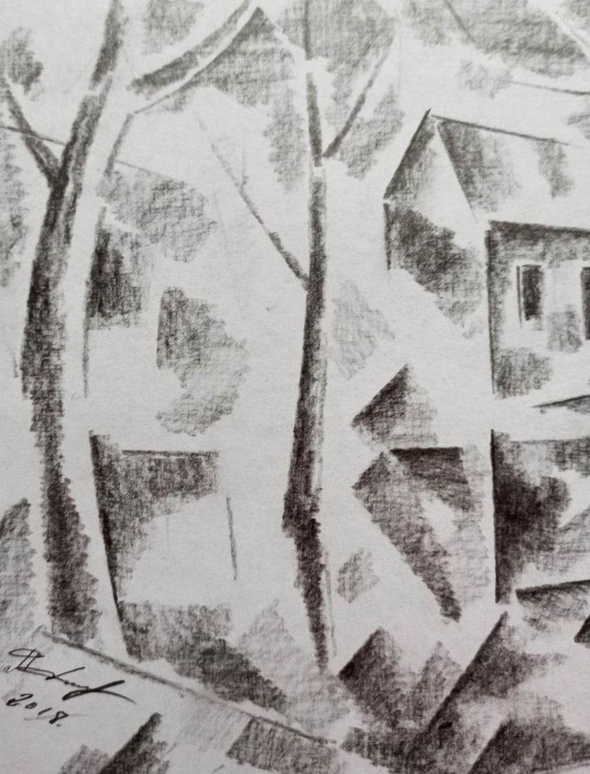 Abstract pencil painting By the shore Peter Tovpev - 2