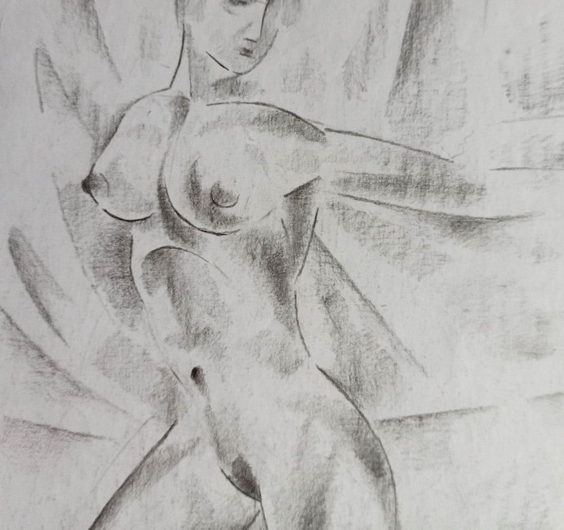 Abstract pencil painting Portrait of a naked girl Peter Tovpev - 2