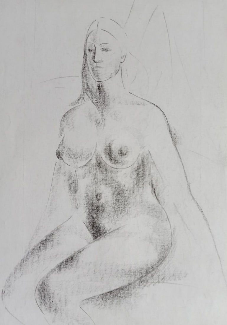 Abstract pencil painting Portrait of a naked girl Peter Tovpev - 4