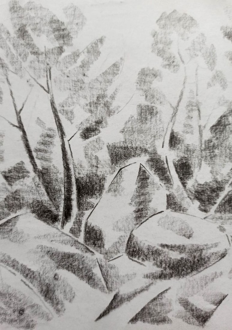 Abstract pencil painting Rocky shore Peter Tovpev - 2