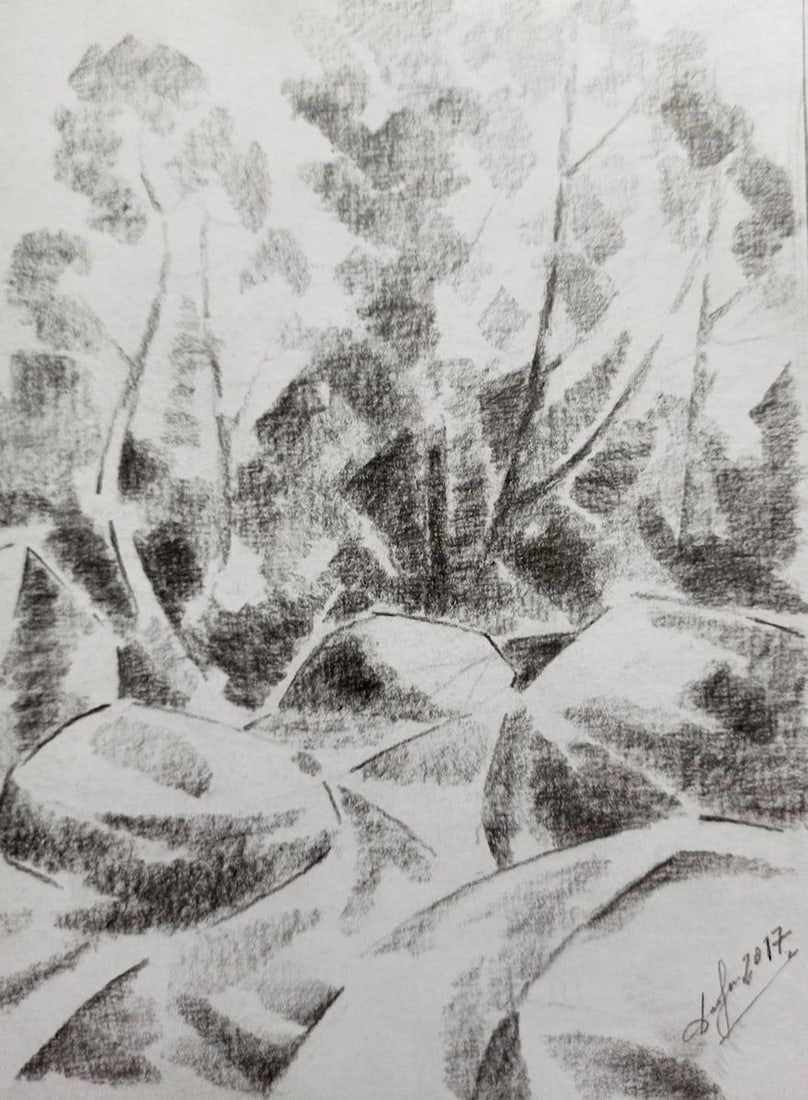 Abstract pencil painting Rocky shore Peter Tovpev - 3