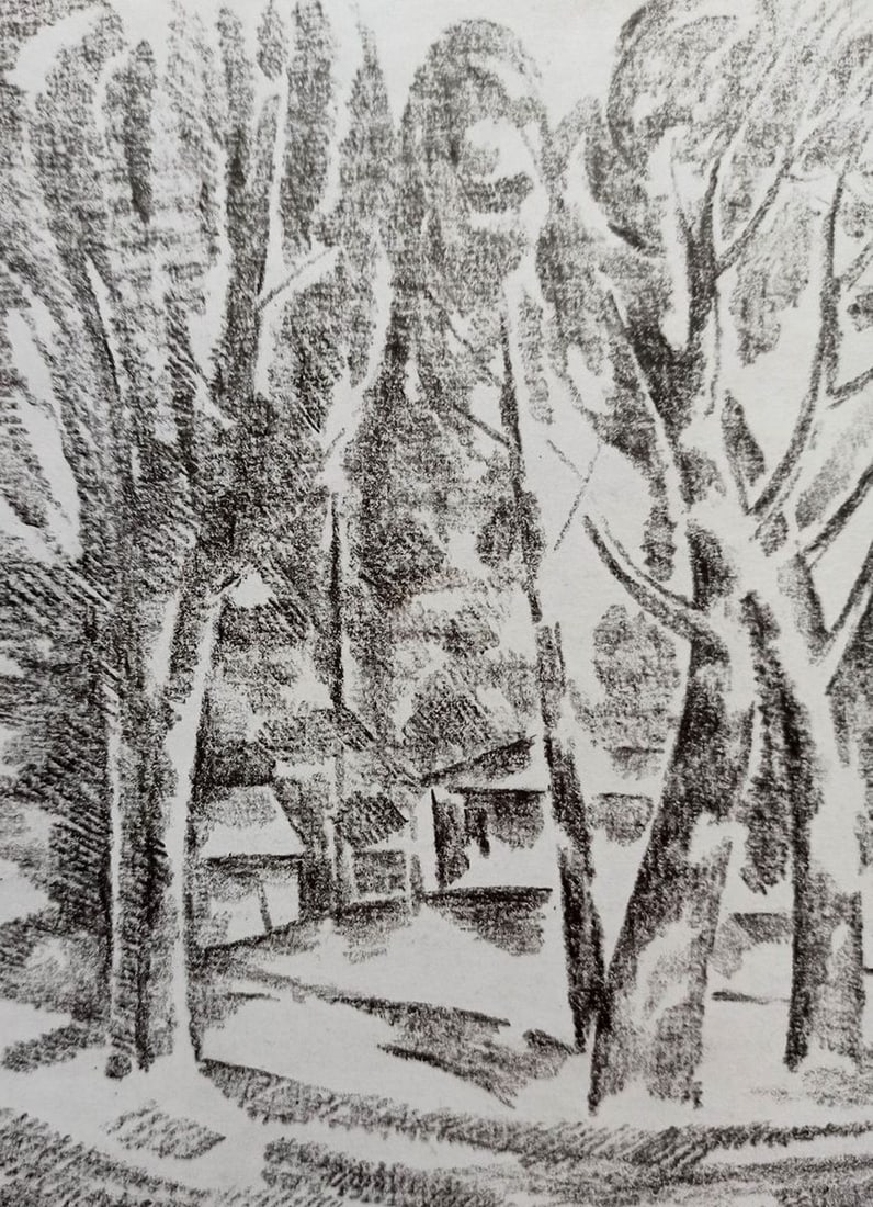 Pencil painting Landscape with trees Peter Tovpev - 2