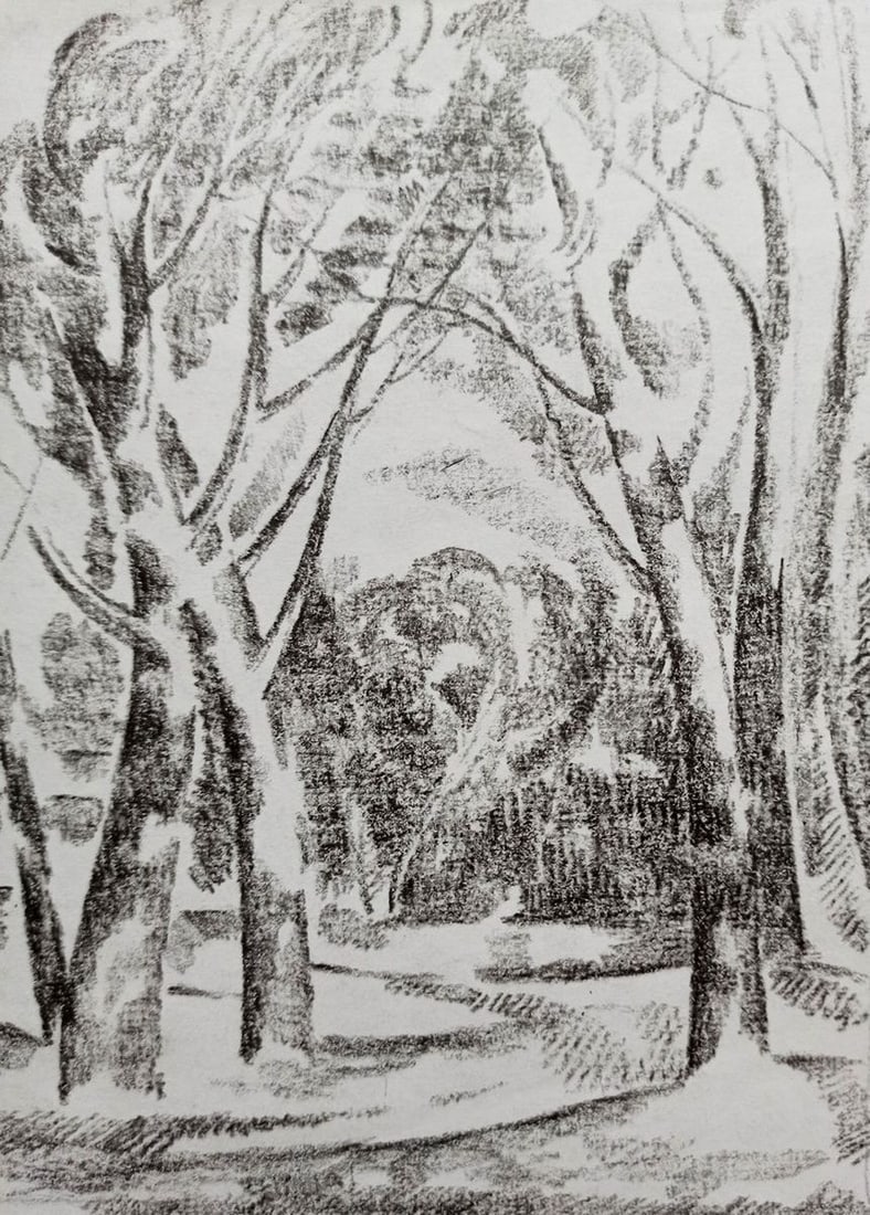 Pencil painting Landscape with trees Peter Tovpev - 3