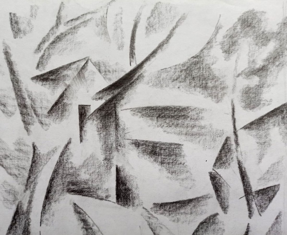 Abstract pencil painting Landscape with trees Peter Tovpev - 2