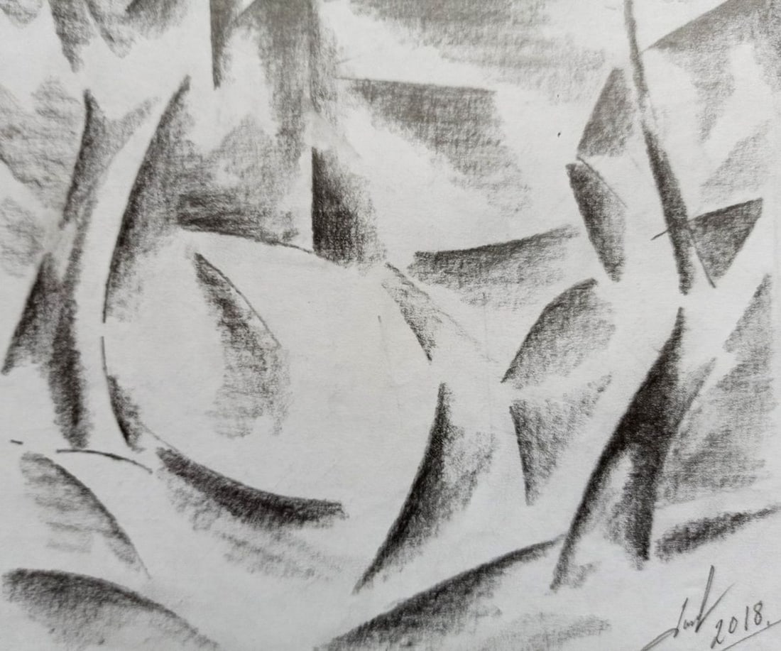 Abstract pencil painting Landscape with trees Peter Tovpev - 3