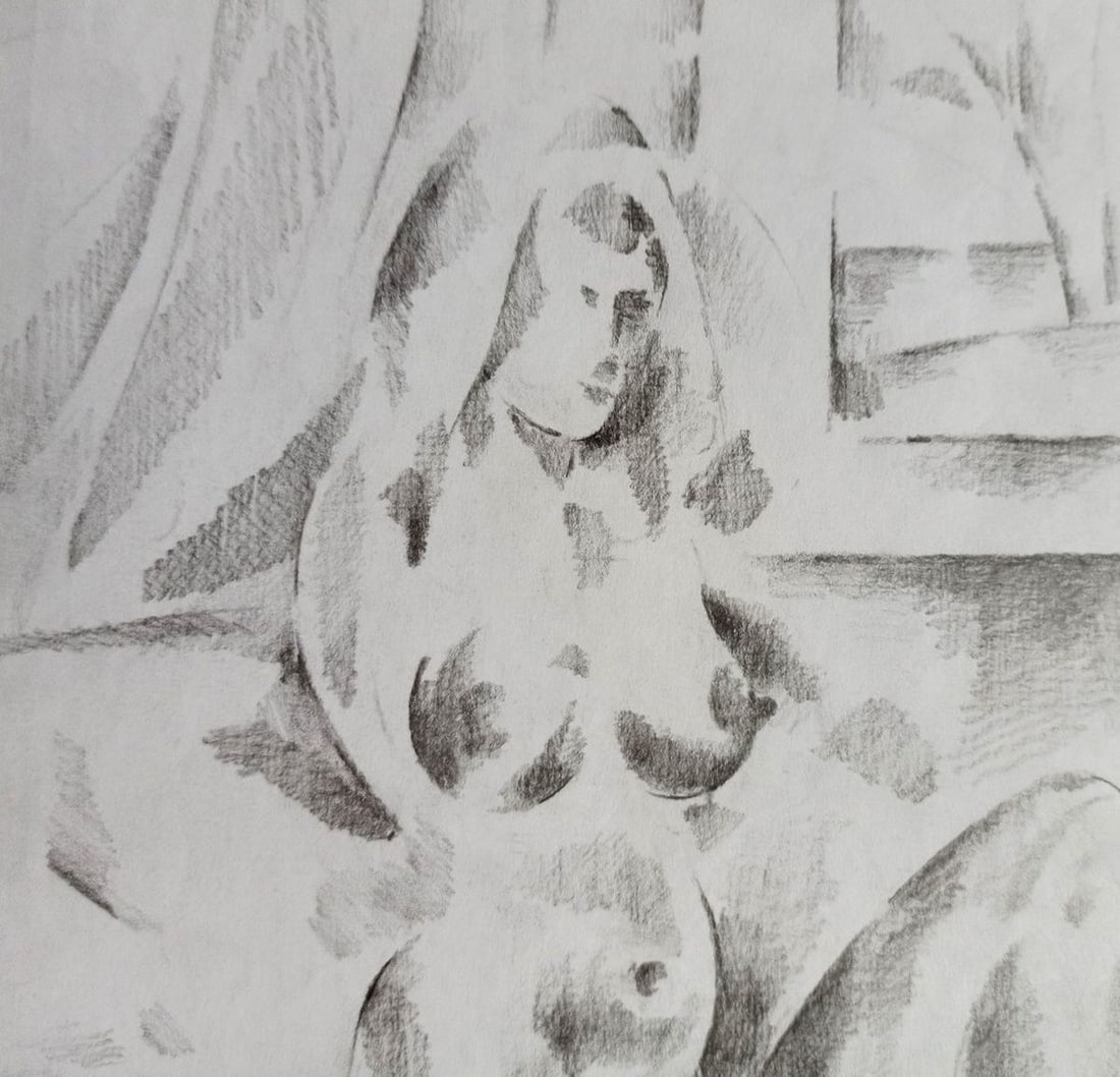 Abstract pencil painting Portrait of a naked girl Peter Tovpev - 2