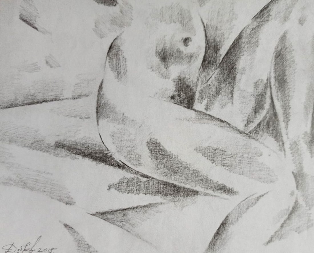 Abstract pencil painting Portrait of a naked girl Peter Tovpev - 3