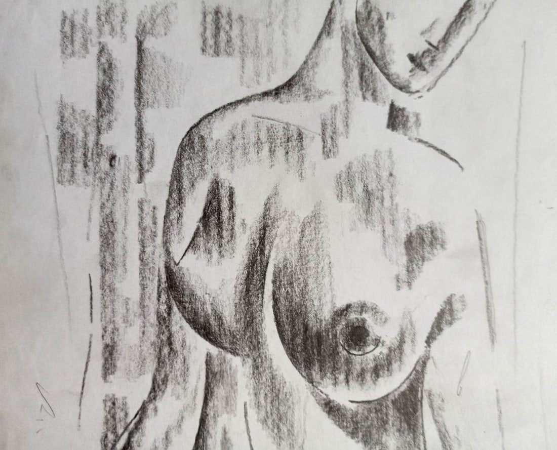 Abstract pencil painting Portrait of a naked girl Peter Tovpev - 2