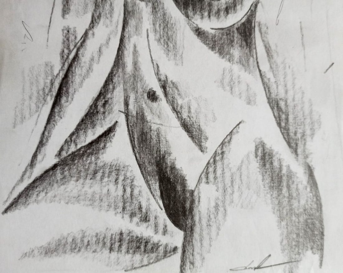 Abstract pencil painting Portrait of a naked girl Peter Tovpev - 3