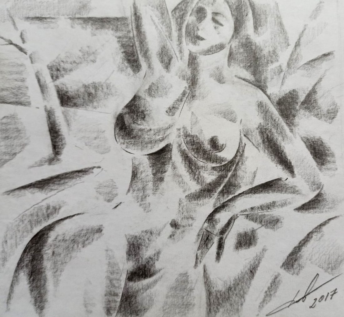 Abstract pencil painting Portrait of a naked girl Peter Tovpev: Title: Abstract pencil painting Portrait of a naked girl Peter Tovpev Description: NoDobr 653 *** ABOUT THIS PAINTING *** * TITLE: "Portrait of a naked girl" * ARTISTS: Peter Tovpev * SIZE: 21x23 cm/'