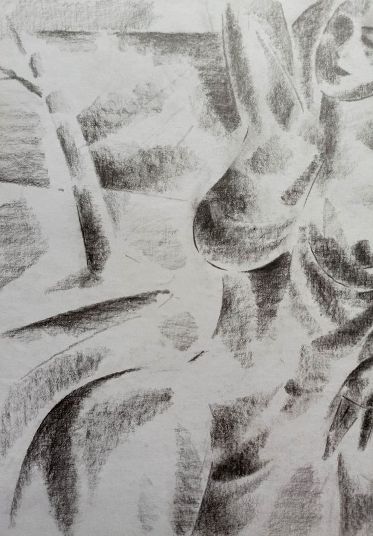 Abstract pencil painting Portrait of a naked girl Peter Tovpev - 2