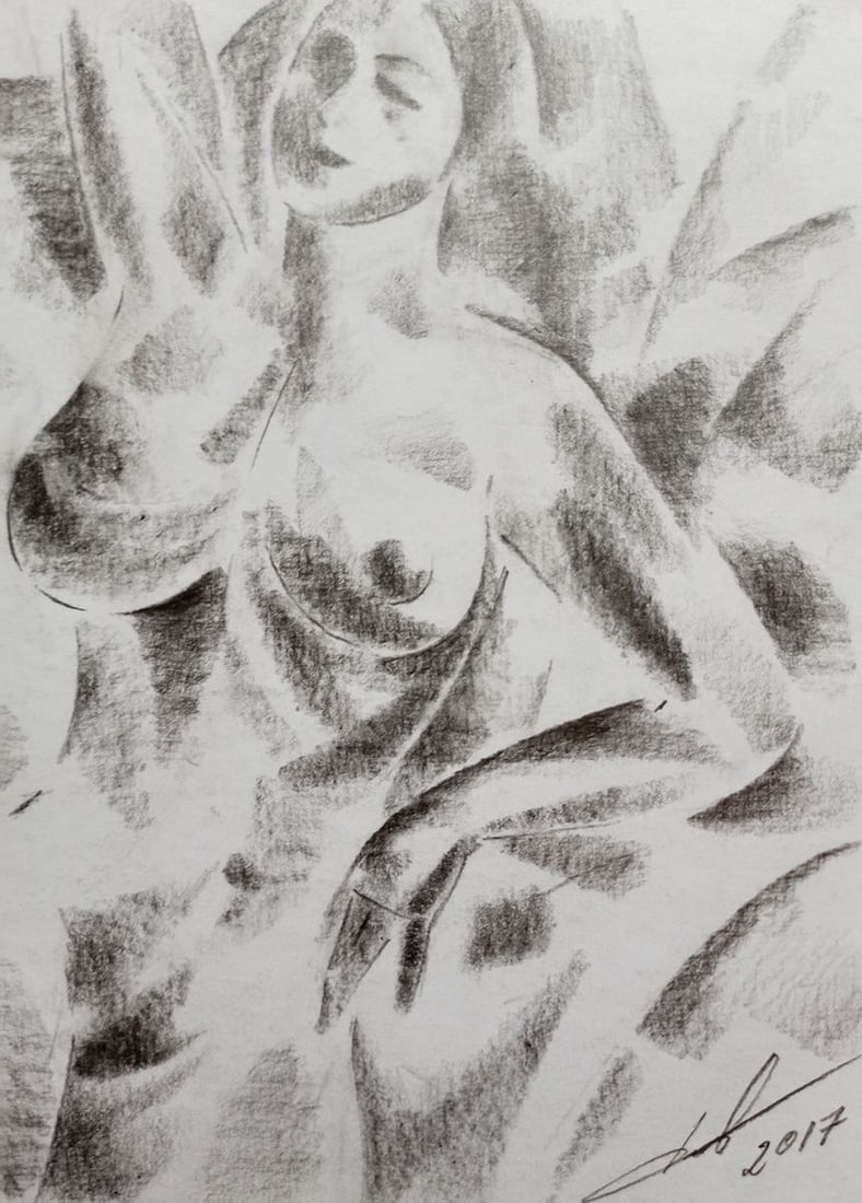 Abstract pencil painting Portrait of a naked girl Peter Tovpev - 3