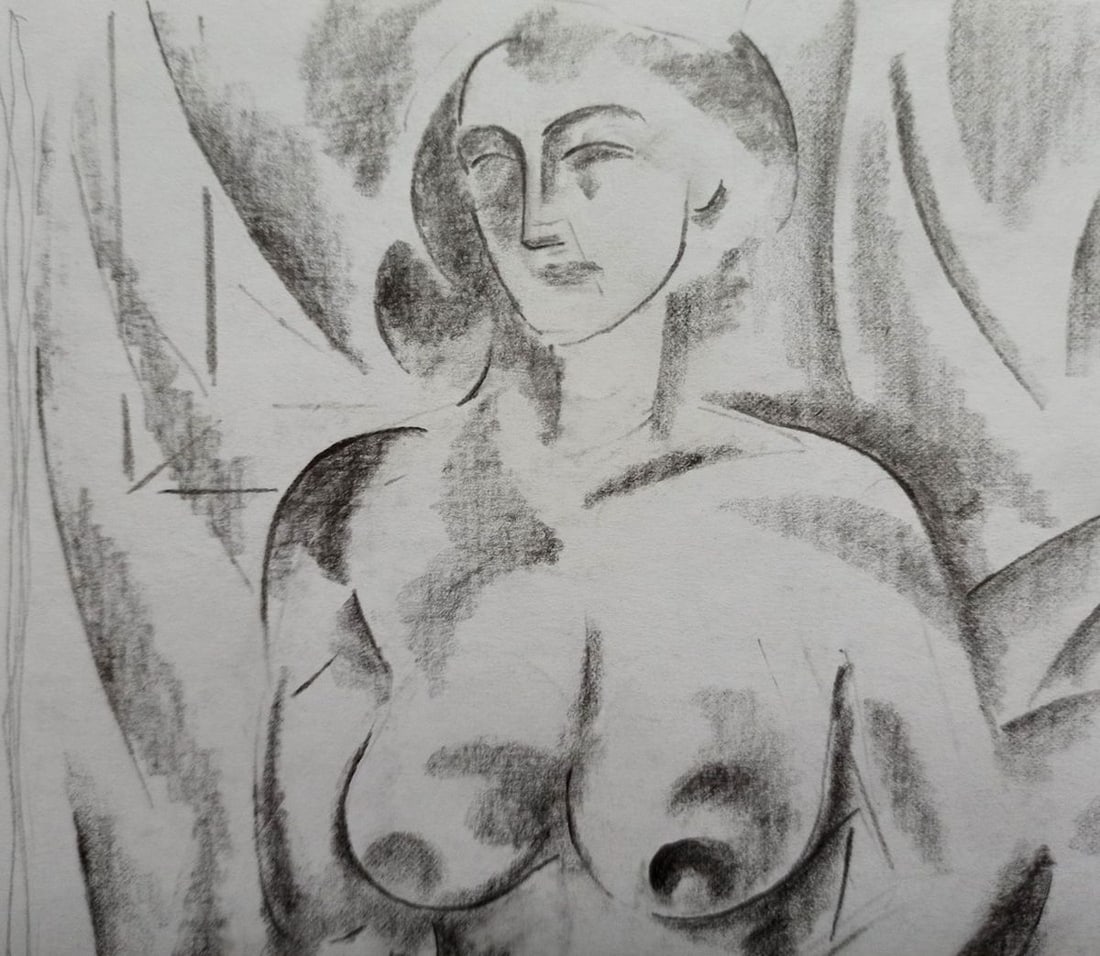 Abstract pencil painting Portrait of a naked girl Peter Tovpev - 2