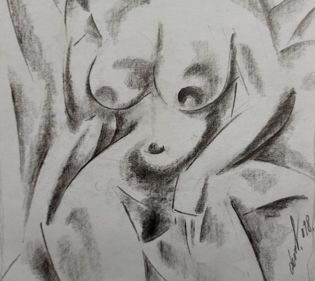 Abstract pencil painting Portrait of a naked girl Peter Tovpev - 3