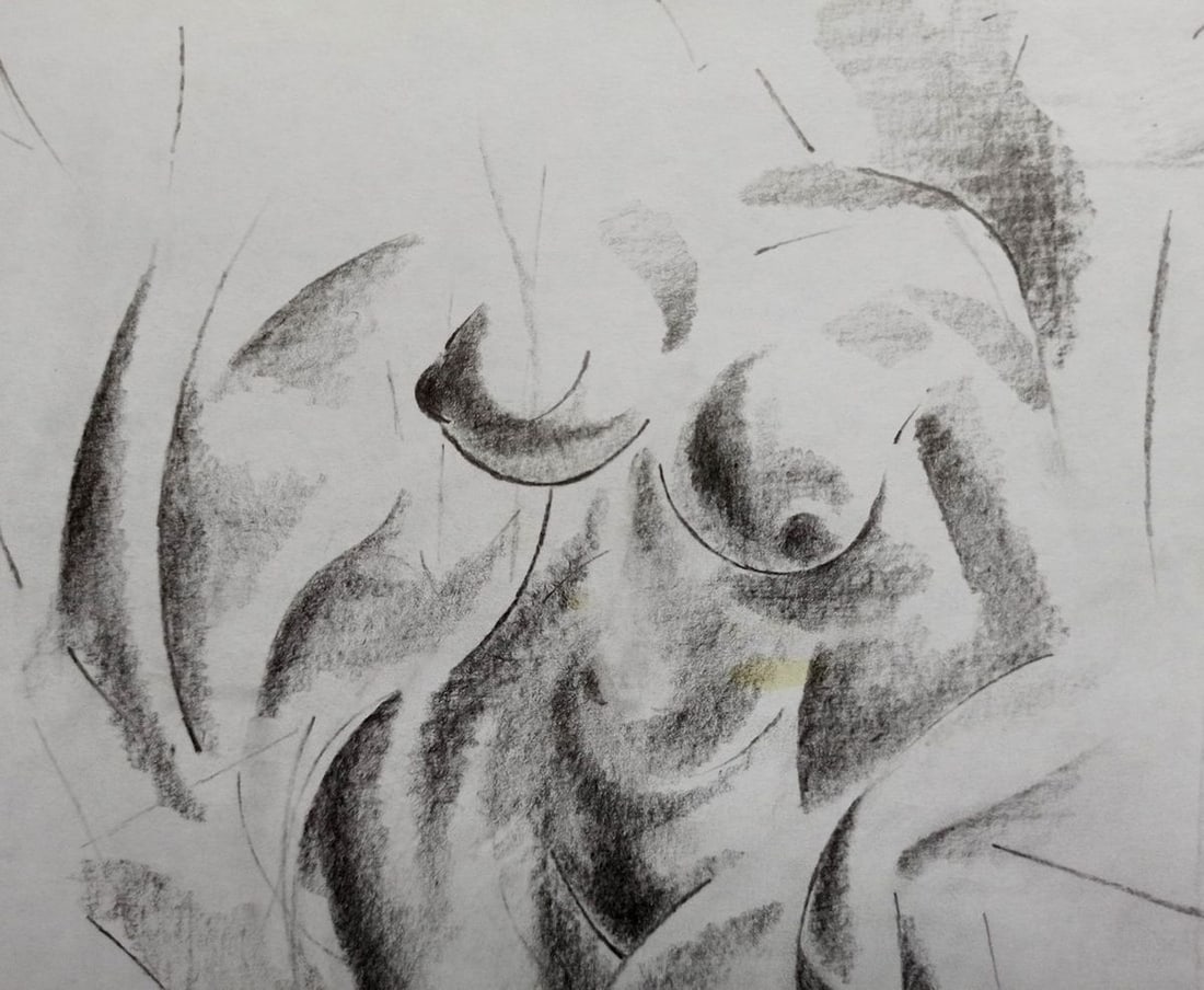 Abstract pencil painting Portrait of a naked girl Peter Tovpev - 2