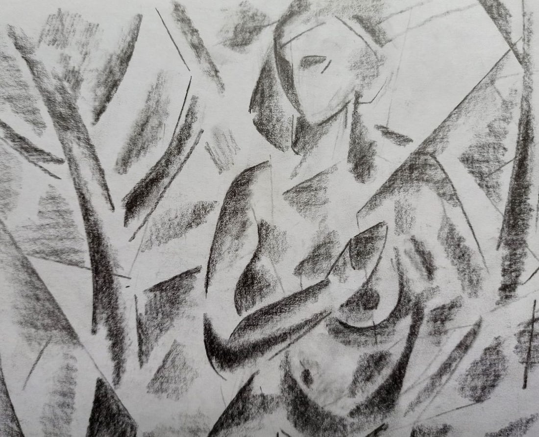 Abstract pencil painting Portrait of a naked girl Peter Tovpev - 2