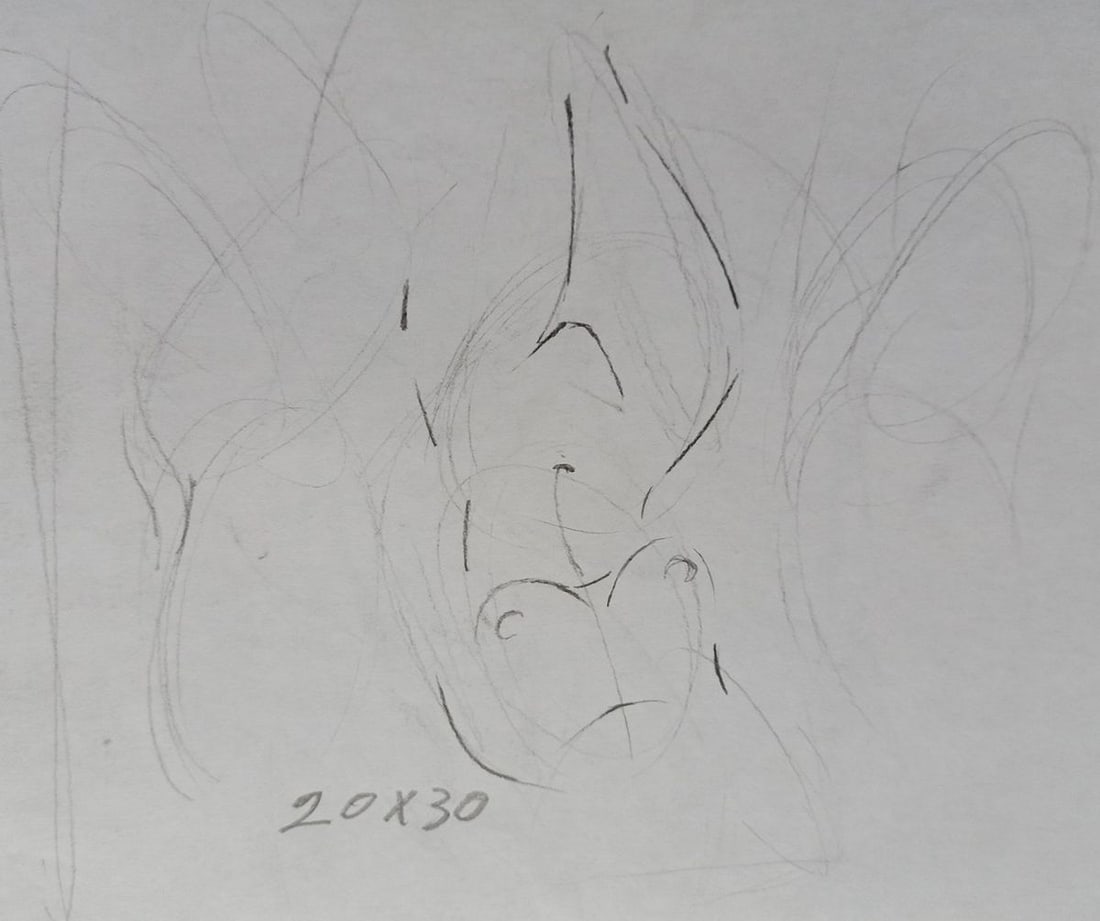 Abstract pencil painting Portrait of a naked girl Peter Tovpev - 4