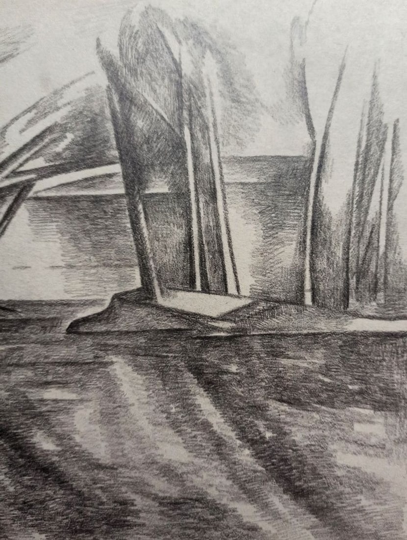 Abstract pencil painting River landscape Peter Tovpev - 3