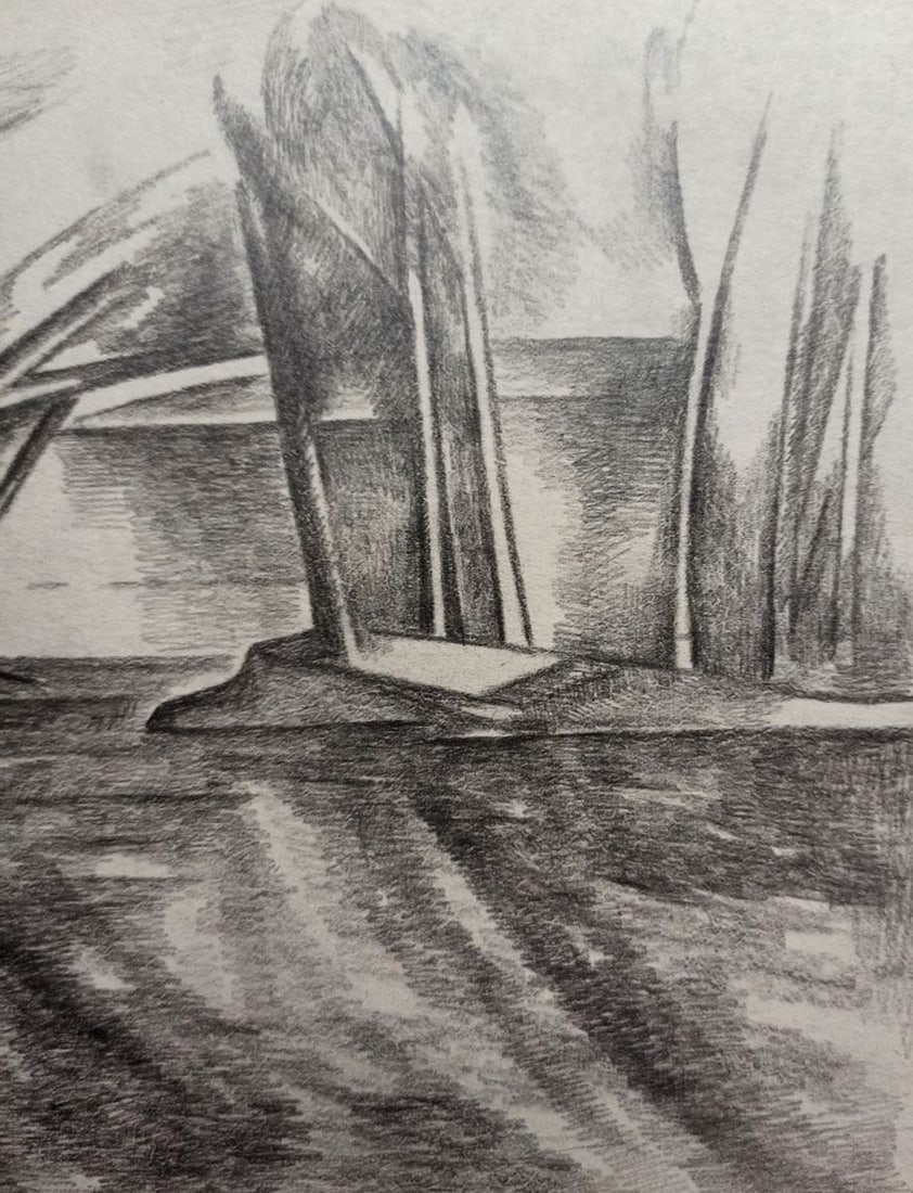 Abstract pencil painting River landscape Peter Tovpev - 4