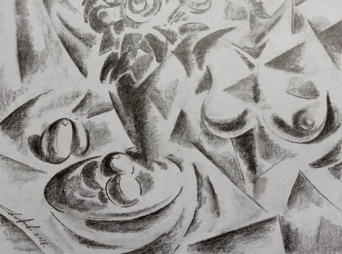 Abstract pencil painting Naked girl at the table Peter Tovpev - 3