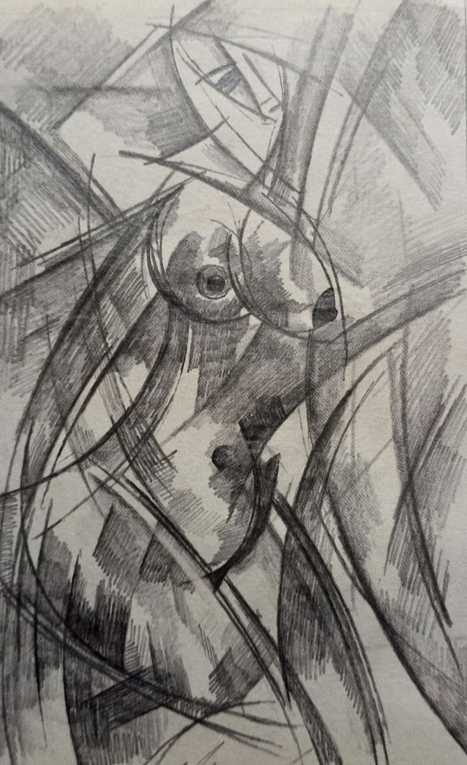 Abstract pencil painting Portrait of a naked girl Peter Tovpev: Title: Abstract pencil painting Portrait of a naked girl Peter Tovpev Description: NoDobr 667 *** ABOUT THIS PAINTING *** * TITLE: "Portrait of a naked girl" * ARTISTS: Peter Tovpev * SIZE: 21x12 cm/'