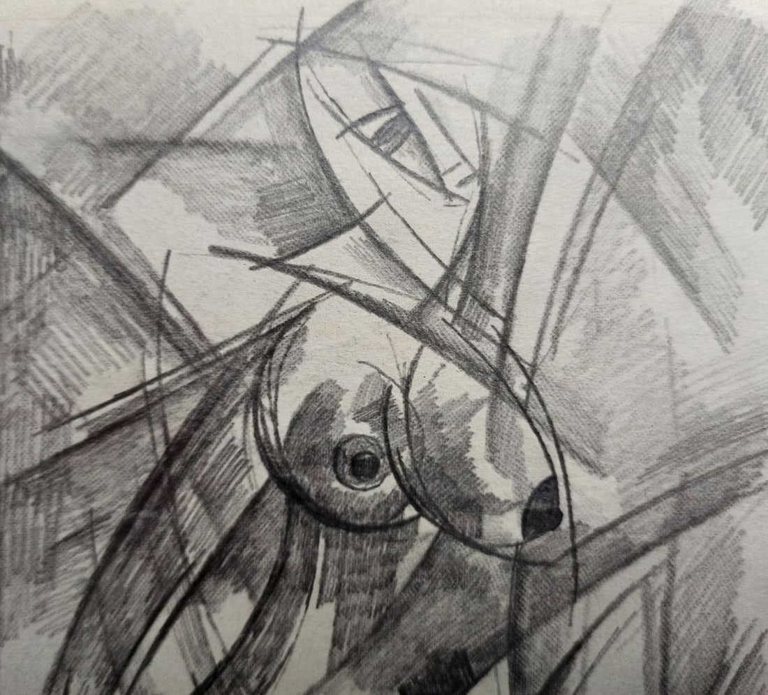 Abstract pencil painting Portrait of a naked girl Peter Tovpev - 2
