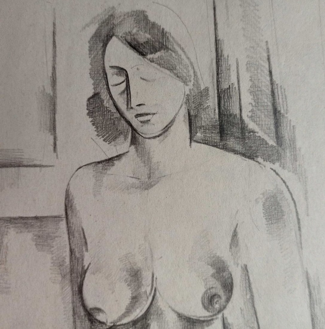 Abstract pencil painting Portrait of a naked girl Peter Tovpev - 2