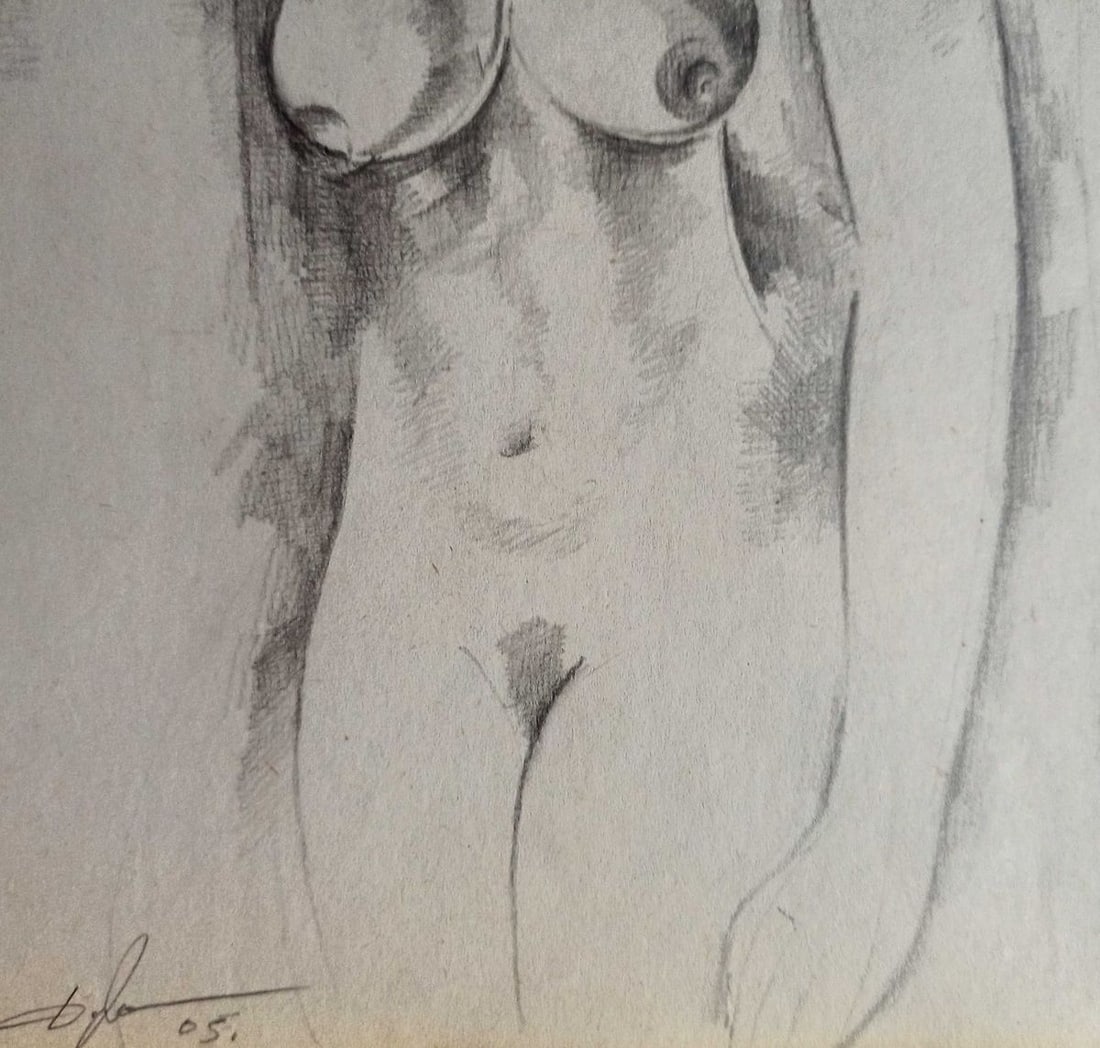 Abstract pencil painting Portrait of a naked girl Peter Tovpev - 3
