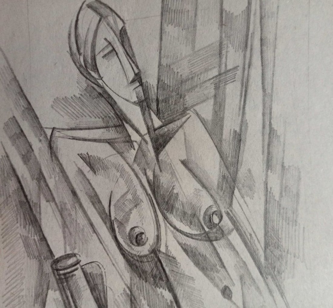 Abstract pencil painting Portrait of a naked girl Peter Tovpev - 2