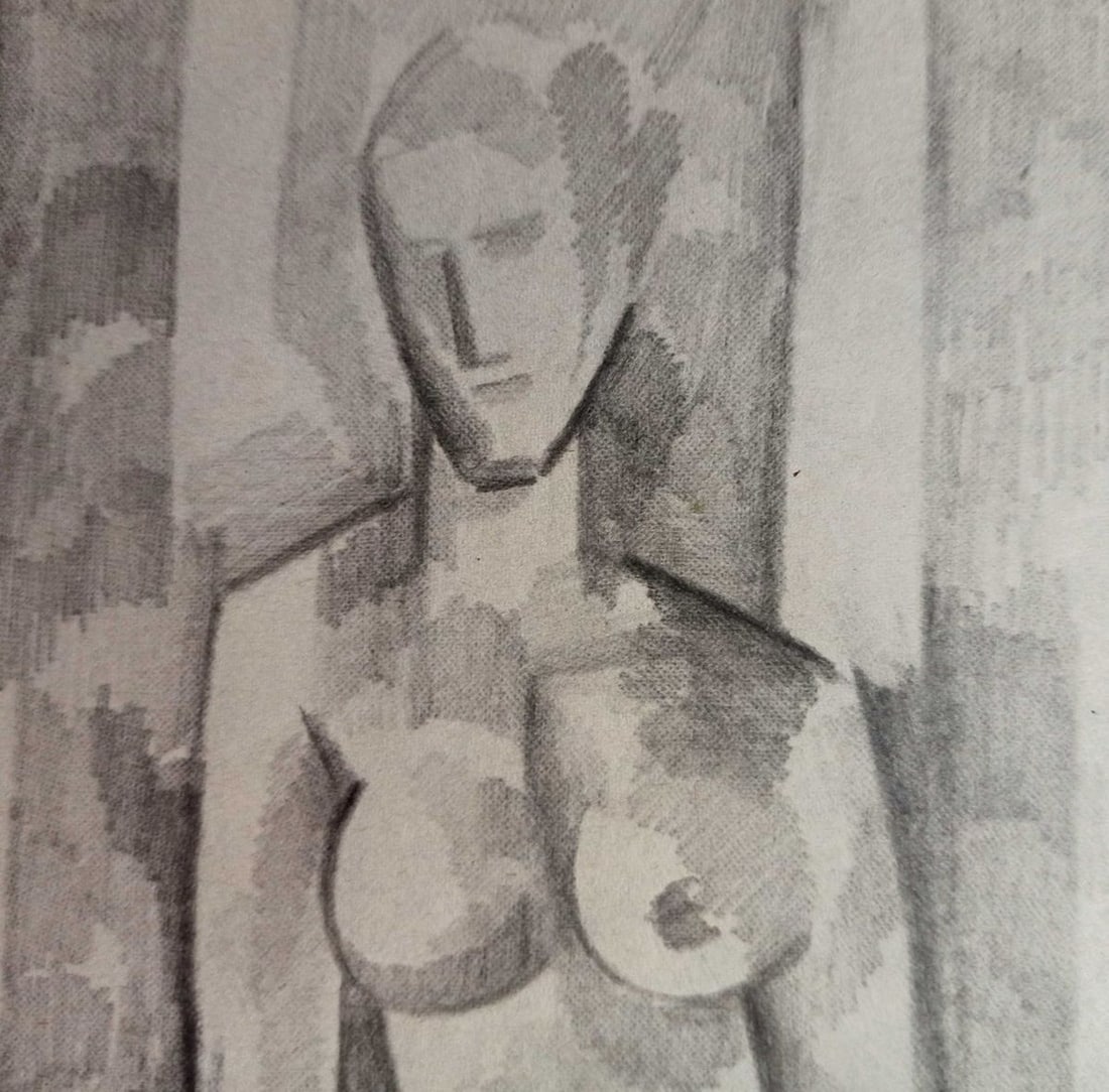 Abstract pencil painting Portrait of a naked girl Peter Tovpev - 2