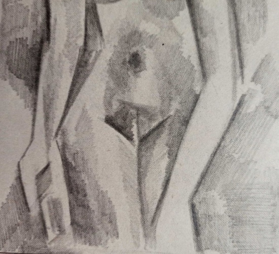 Abstract pencil painting Portrait of a naked girl Peter Tovpev - 3
