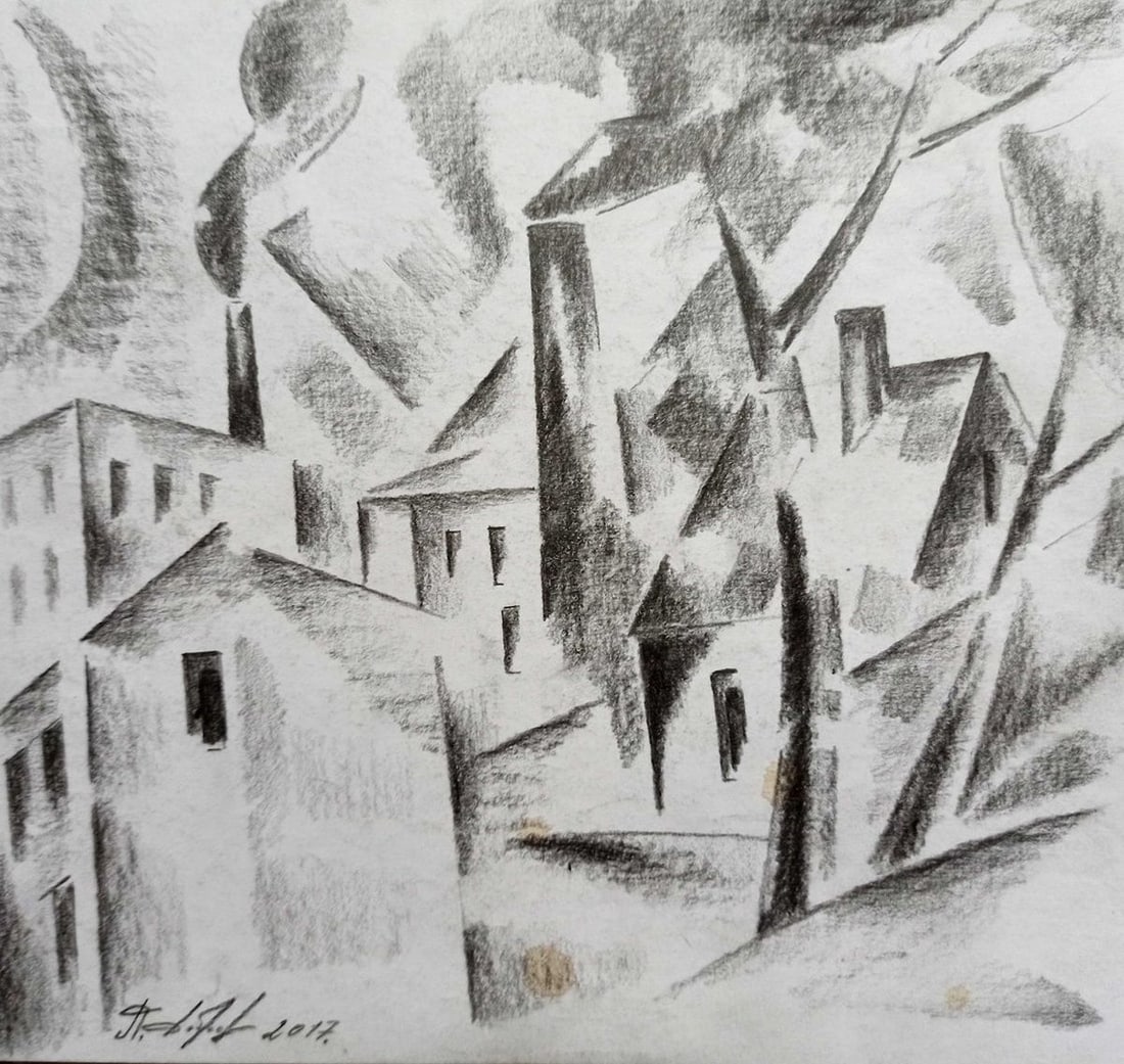 Abstract pencil painting Summer landscape Peter Tovpev (1 of 4)