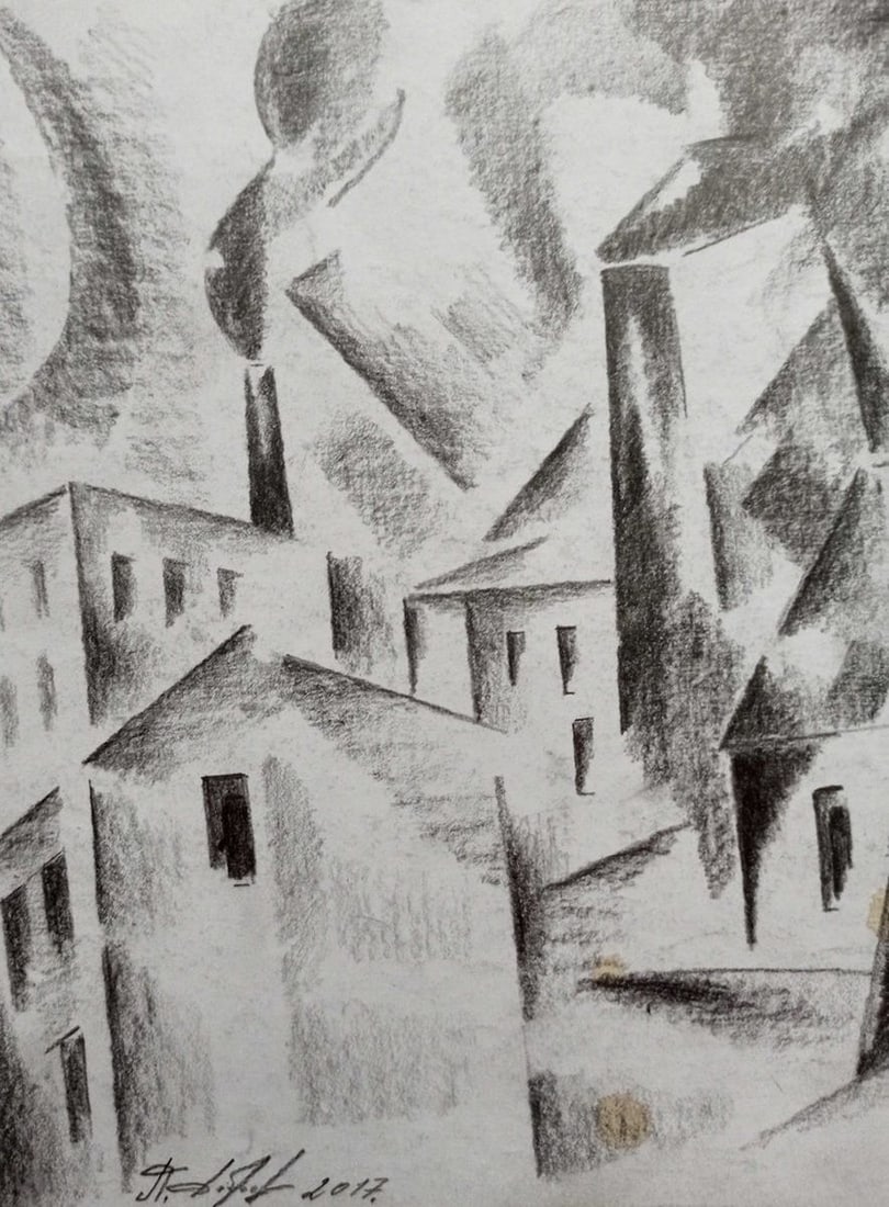 Abstract pencil painting Summer landscape Peter Tovpev - 2