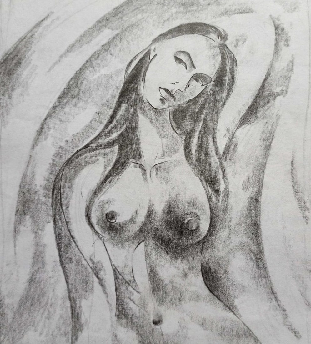 Abstract pencil painting Portrait of a naked girl Peter Tovpev: Title: Abstract pencil painting Portrait of a naked girl Peter Tovpev Description: NoDobr 677 *** ABOUT THIS PAINTING *** * TITLE: "Portrait of a naked girl" * ARTISTS: Peter Tovpev * SIZE: 20x18 cm/'