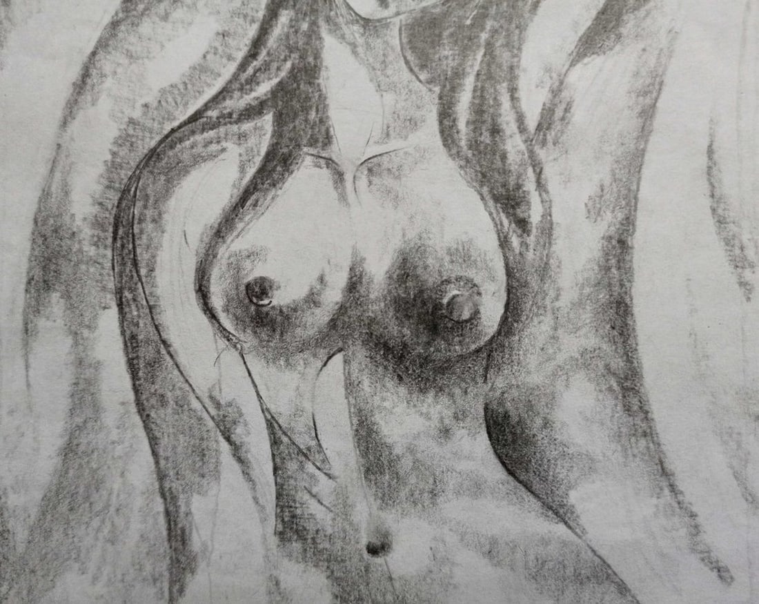 Abstract pencil painting Portrait of a naked girl Peter Tovpev - 3