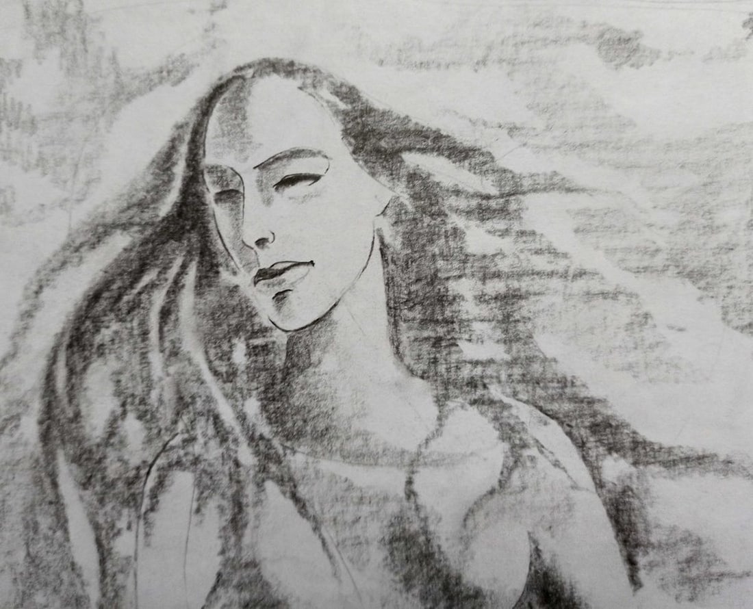 Abstract pencil painting Portrait of a girl Peter Tovpev - 2